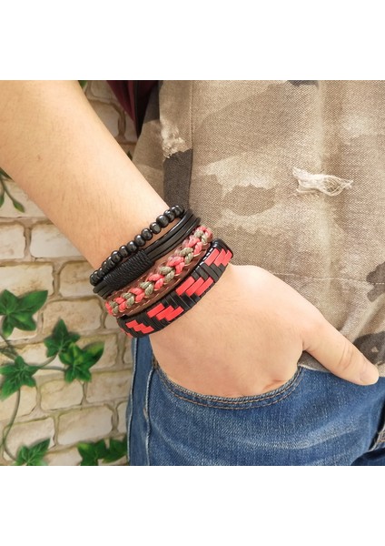 HJT16 Trendy Kadın Bilezikler Takı Siyah Kırmızı Örgülü Deri Bilezik Ayarlanabilir Kadın Bilezik Mücevherat Bilezik Erkek Hediye (Yurt Dışından) modelleri