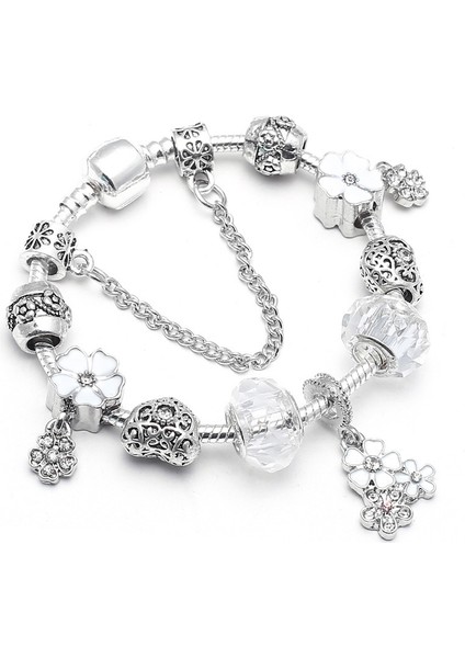 16CM Tarzı Çiçekler-31 Bahar Tarzı Çiçek Boncuk Charm Bilezikler Kadınlar Için Gümüş Plaka Zincir Bilezikler Moda Takı Dıy El Yapımı Pulseira Hediye (Yurt Dışından) fırsatları