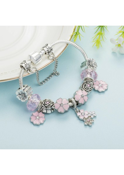 16CM Tarzı Çiçekler-31 Bahar Tarzı Çiçek Boncuk Charm Bilezikler Kadınlar Için Gümüş Plaka Zincir Bilezikler Moda Takı Dıy El Yapımı Pulseira Hediye (Yurt Dışından) indirimleri