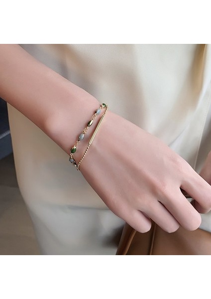 Altın Kadınlar Için Aksesuarlar Kristal Charm Bilezikler Kadınlar Için Altın Renk Boncuklu Zincir Çift Katmanlı Ayarlanabilir Bilezik Takı Hediye (Yurt Dışından) modelleri