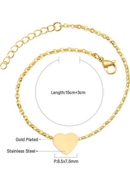 190G Luxusteel Paslanmaz Çelik Kalp Sikke Charm Bilezik Kadınlar Için Kız Altın Renk Küba Link Zinciri Bilezik Takı Hediye 20 cm (Yurt Dışından)