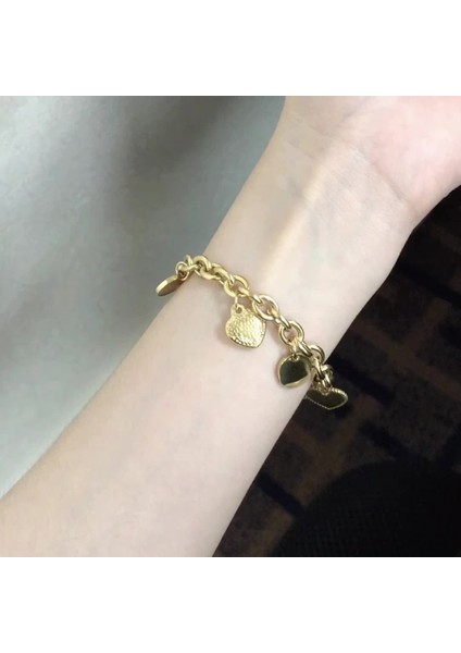 190G Luxusteel Paslanmaz Çelik Kalp Sikke Charm Bilezik Kadınlar Için Kız Altın Renk Küba Link Zinciri Bilezik Takı Hediye 20 cm (Yurt Dışından) modelleri