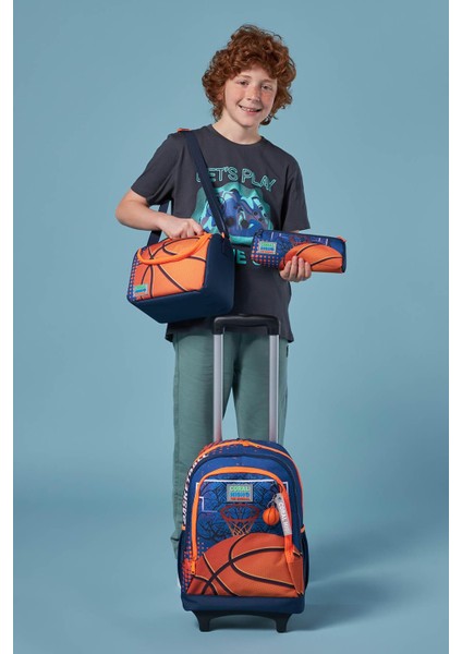 Kids Turuncu Lacivert Basketbol Desenli Üç Bölmeli Çekçekli 3'lü Çanta Seti SET0123966 fiyatları