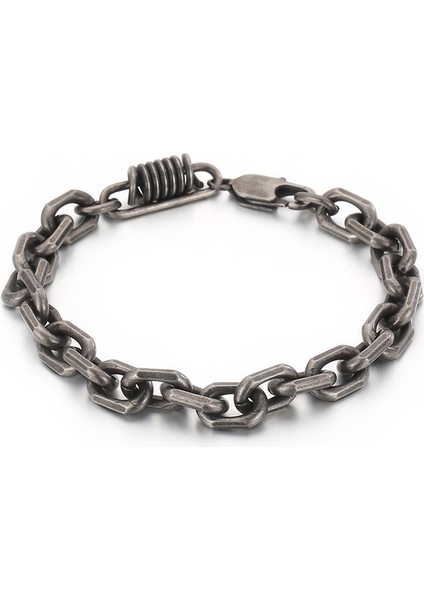 19CM Tarzı Siyah Vintage 8 mm Geniş 316L Paslanmaz Çelik Zincir Bilezik Erkekler Için Bilek El Erkek Bilezik Erkek Mannen Kol Bandı El Yapımı Takı (Yurt Dışından)