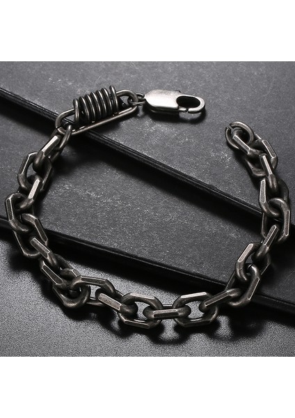 19CM Tarzı Siyah Vintage 8 mm Geniş 316L Paslanmaz Çelik Zincir Bilezik Erkekler Için Bilek El Erkek Bilezik Erkek Mannen Kol Bandı El Yapımı Takı (Yurt Dışından) fiyatları