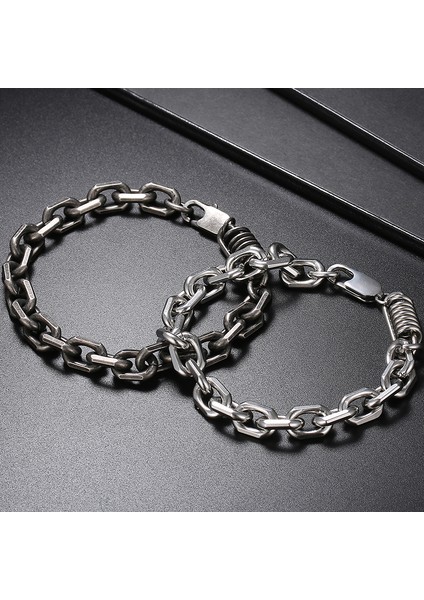 19CM Tarzı Siyah Vintage 8 mm Geniş 316L Paslanmaz Çelik Zincir Bilezik Erkekler Için Bilek El Erkek Bilezik Erkek Mannen Kol Bandı El Yapımı Takı (Yurt Dışından) modelleri
