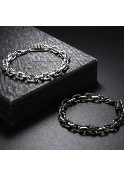 19CM Tarzı Siyah Vintage 8 mm Geniş 316L Paslanmaz Çelik Zincir Bilezik Erkekler Için Bilek El Erkek Bilezik Erkek Mannen Kol Bandı El Yapımı Takı (Yurt Dışından) fırsatları