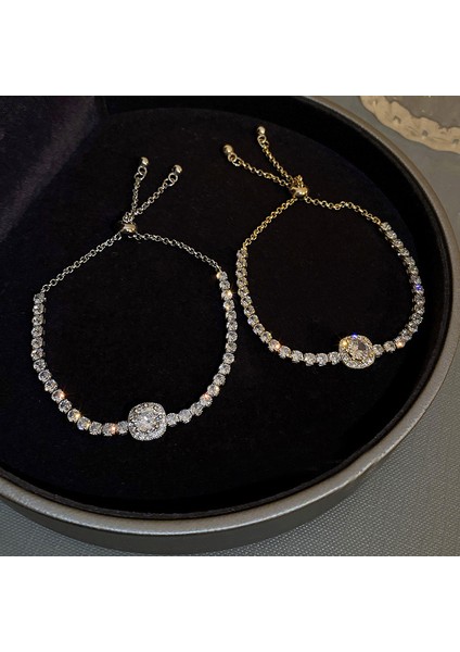 SL092-S Tam Rhinestones Ayarlanabilir Altın Kaplama Paslanmaz Çelik Bilezik Wome Yeni Trendy Kare Zirkon Bilezik Takı (Yurt Dışından)