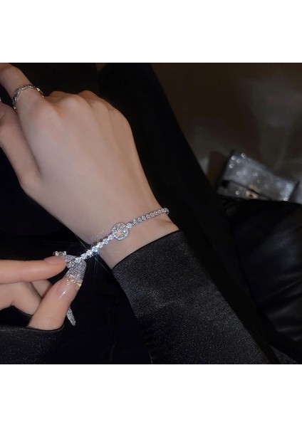 SL092-S Tam Rhinestones Ayarlanabilir Altın Kaplama Paslanmaz Çelik Bilezik Wome Yeni Trendy Kare Zirkon Bilezik Takı (Yurt Dışından)