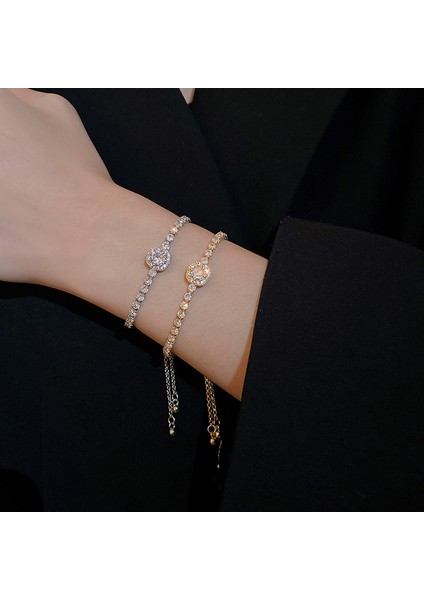 SL092-S Tam Rhinestones Ayarlanabilir Altın Kaplama Paslanmaz Çelik Bilezik Wome Yeni Trendy Kare Zirkon Bilezik Takı (Yurt Dışından)