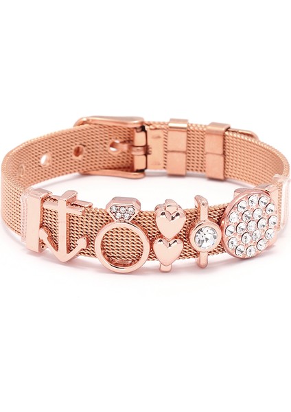 No.18 Boyutu Moda Paslanmaz Çelik Tel Örgü Bilezikler Kadın Kızlar Için Orijinal Charm Saat Kemeri Bilezik Cz Melek Boncuk Bileklik Hediye (Yurt Dışından)