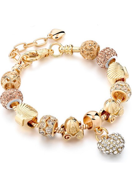 17CM Tarzı NO.20210327115601 Boyutu Altın Kristal Aşk Kalp Charm Bilezik ve Bilezikler Altın Renk Kadınlar Için Güzel Bilezikler Takı Pulseira Feminina (Yurt Dışından)