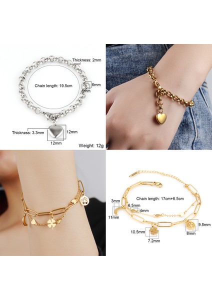 NO.423 Boyutu Çelik Bilezik Kadınlar Için Paslanmaz Bilezikler Kalp Kolye Bilezik Moda Zincir Bilezikler Kadın Kalın Bilezik Takı Hediye (Yurt Dışından) fiyatları