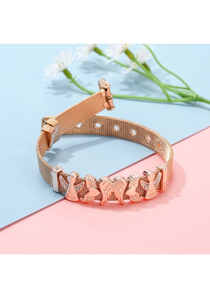 No.18 Boyutu Moda Paslanmaz Çelik Tel Örgü Bilezikler Kadın Kızlar Için Orijinal Charm Saat Kemeri Bilezik Cz Melek Boncuk Bileklik Hediye (Yurt Dışından) fırsatları