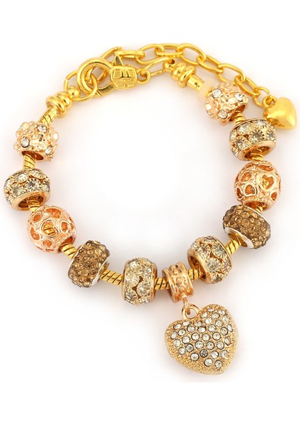 19CM Tarzı IMG-7731 Altın Kristal Aşk Kalp Charm Bilezik ve Bilezikler Altın Renk Kadınlar Için Güzel Bilezikler Takı Pulseira Feminina (Yurt Dışından)