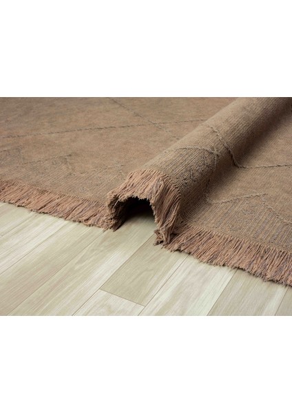 Carpetrium Home Antique Mnc Light Brown - Dört Tarafı Saçaklı Pamuklu Yıkanabilir Kilim