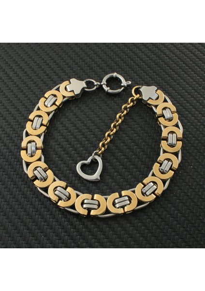 GENIŞLIK-11MM Tarzı Altın Rengi Moda Altın ve Gümüş Renk Kaplama Paslanmaz Çelik Takı Bilezik Kalp Zincir Kuyruk Adam ve Kadının Hediyesi Vintage Bcazedbf (Yurt Dışından)