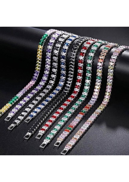 19CM Tarzı H191 Gökkuşağı Buzlu Out Kristal Tenis Zirkon Bilezikler Kadın Erkek Trendy Unisex Aksesuarları Kareler Cz Zinciri El Takı H167 (Yurt Dışından) fiyatları