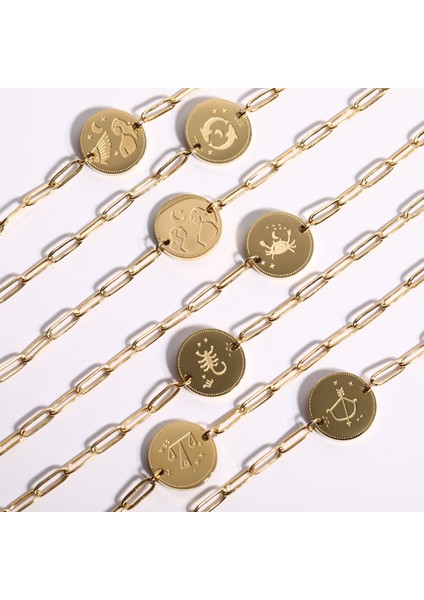 17,5 cm Tarzı Boğa Burcu Yeni Çift Taraflı 12 Burç Paslanmaz Çelik Altın Kaplama Kübik Zirkonya Kaplamalı 12 Takımyıldızı Bilezikler Kadınlar Takı Hediye Için (Yurt Dışından) fiyatları