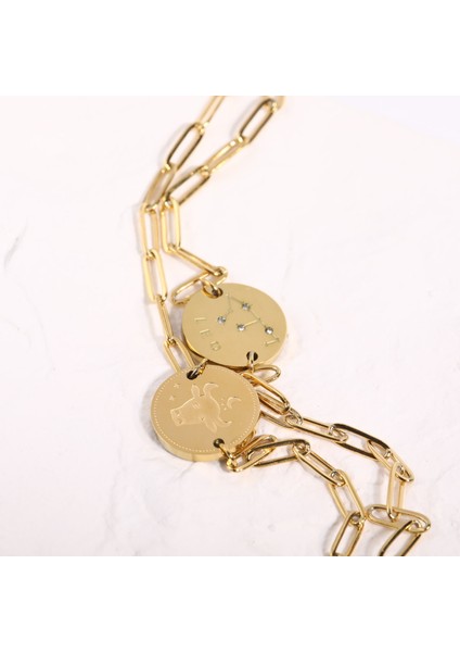 17,5 cm Tarzı Boğa Burcu Yeni Çift Taraflı 12 Burç Paslanmaz Çelik Altın Kaplama Kübik Zirkonya Kaplamalı 12 Takımyıldızı Bilezikler Kadınlar Takı Hediye Için (Yurt Dışından) modelleri