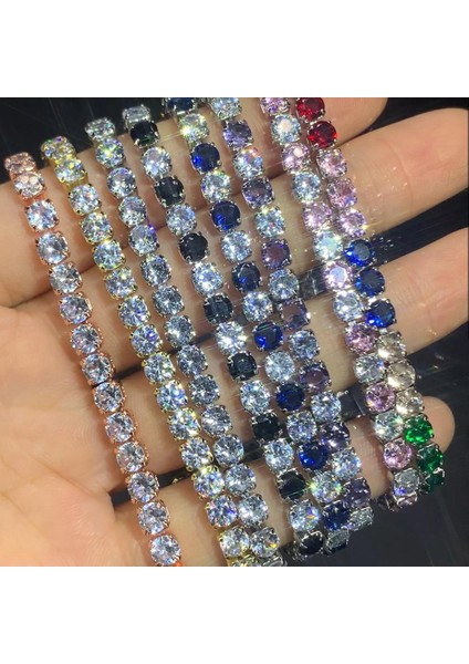 19CM Tarzı H227 Renkli Zirkon Tenis Bilekliği Bileklik Kadınlar Için Lüks Gümüş Renk 4mm Gökkuşağı Kristal El Zincir Takı Arkadaş Hediyeler H027-M (Yurt Dışından) fırsatları