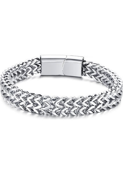 20.5cm Tarzı BR-644S Vnox Şık Erkek Zincir Bileklik, Paslanmaz Çelik Iki Telli Buğday Bağlantı Bileklik, Rock Punk Biker Erkek Takı (Yurt Dışından)