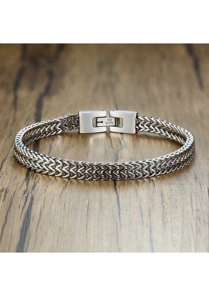 20.5cm Tarzı BR-644S Vnox Şık Erkek Zincir Bileklik, Paslanmaz Çelik Iki Telli Buğday Bağlantı Bileklik, Rock Punk Biker Erkek Takı (Yurt Dışından) modelleri