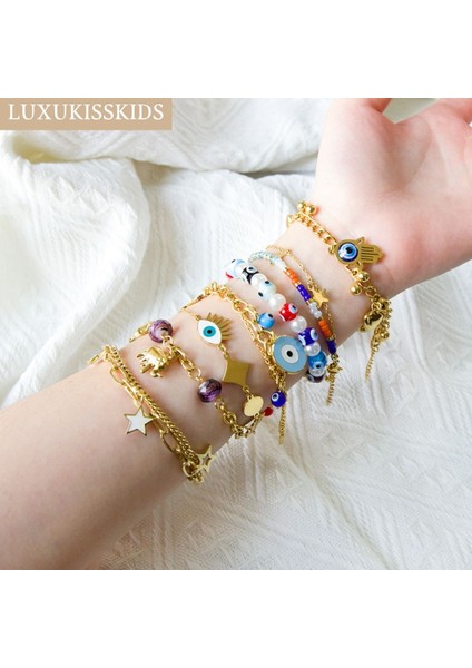 32002G Luxukısskıds Trendy Nazar Bilezikler Kadın Paslanmaz Çelik Boho Takılar Mıknatıs Pulsras Mavi Takı Y2K Boncuk Güzel Takı (Yurt Dışından) fiyatları