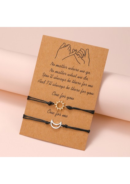 ZJ5041 Yeni Varış Et Moda Ayarlanabilir Örgülü Siyah Ay Kordon Bilezikler Kadın Minik Güneş Charm Çiftler Dostluk Bilezik (Yurt Dışından) indirimleri