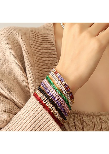 DZH036 Basit Tenis Bilekliği Kadınlar Için Lüks Dikdörtgen Zirkon Altın Renk Ayarlanabilir Bilezikler Kızlar Hediye Takı DZH009 DZH015 (Yurt Dışından) fiyatları