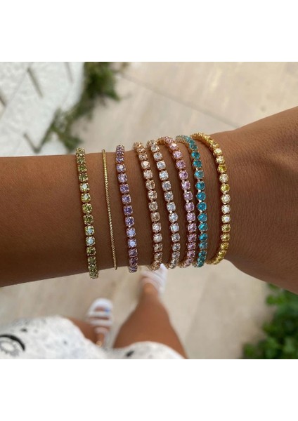 H110 Ayarlanabilir Tenis Bilezik Kadınlar Için Noel Hediyesi 4*4mm Gökkuşağı Zirkon Gül Altın Renk Kadın Bilezik Takı H056 (Yurt Dışından) modelleri