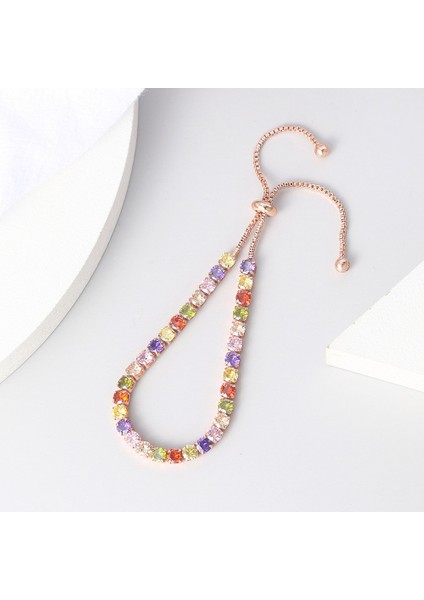 H110 Ayarlanabilir Tenis Bilezik Kadınlar Için Noel Hediyesi 4*4mm Gökkuşağı Zirkon Gül Altın Renk Kadın Bilezik Takı H056 (Yurt Dışından) indirimleri