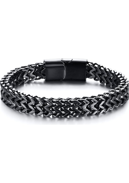 21CM Tarzı BR-644B Vnox Şık Erkek Zincir Bileklik, Paslanmaz Çelik Iki Telli Buğday Bağlantı Bileklik, Rock Punk Biker Erkek Takı (Yurt Dışından)