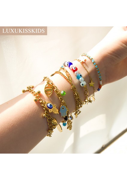 30002G Luxukısskıds Trendy Nazar Bilezikler Kadın Paslanmaz Çelik Boho Takılar Mıknatıs Pulsras Mavi Takı Y2K Boncuk Güzel Takı (Yurt Dışından) modelleri