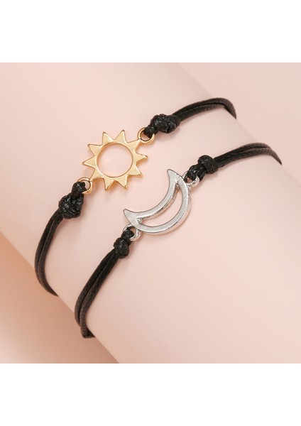 ZJ8271 Yeni Varış Et Moda Ayarlanabilir Örgülü Siyah Ay Kordon Bilezikler Kadın Minik Güneş Charm Çiftler Dostluk Bilezik (Yurt Dışından) fiyatları