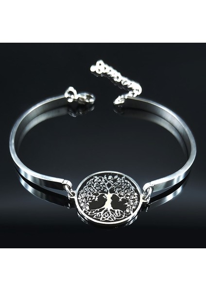 H 2023 Moda Yaşam Çiçek Paslanmaz Çelik Bilezik Kadınlar Için Boncuk Gümüş Renk Bilezik Takı Acero Inoxidable B (Yurt Dışından)