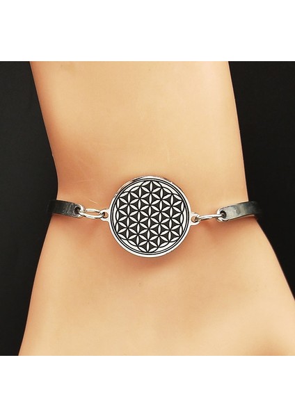 H 2023 Moda Yaşam Çiçek Paslanmaz Çelik Bilezik Kadınlar Için Boncuk Gümüş Renk Bilezik Takı Acero Inoxidable B (Yurt Dışından) modelleri