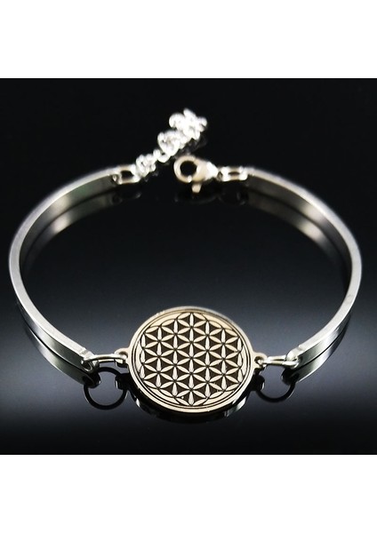 H 2023 Moda Yaşam Çiçek Paslanmaz Çelik Bilezik Kadınlar Için Boncuk Gümüş Renk Bilezik Takı Acero Inoxidable B (Yurt Dışından) fırsatları