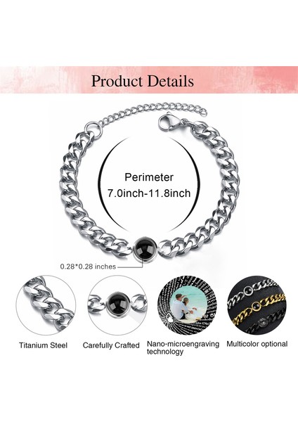 19,5 cm Tarzı Altın Titanyum Çelik Erkekler ve Kadınlar Kişiselleştirilmiş Fotoğraf Projeksiyon Özel Aile Toplama Evcil Hayvan Çift Doğum Günü Bellek Koleksiyonu Bileklik (Yurt Dışından) fırsatları