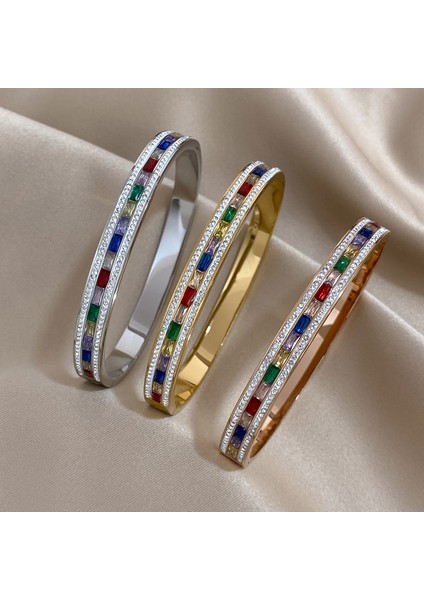 D994744B-005 Aensoa Vintage Renkli Büyük Rhinestone Zirkon Paslanmaz Çelik Bilezik Kadınlar Için Bilezikler Basit Charm Su Geçirmez Takı (Yurt Dışından) fırsatları