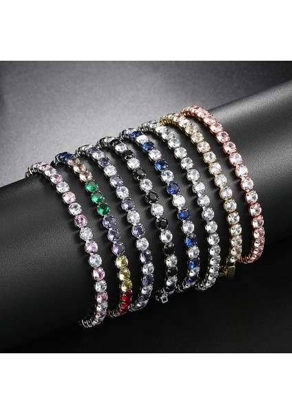 19CM Tarzı H225 4 mm Yuvarlak Gökkuşağı Zirkon Buzlu Out Tenis Bilezikler Kadın Erkek Için Trendy Gümüş Renk Zinciri El Takı Aksesuarları H027 (Yurt Dışından) fırsatları