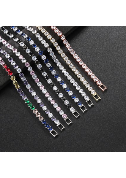 19CM Tarzı H225 4 mm Yuvarlak Gökkuşağı Zirkon Buzlu Out Tenis Bilezikler Kadın Erkek Için Trendy Gümüş Renk Zinciri El Takı Aksesuarları H027 (Yurt Dışından) indirimleri