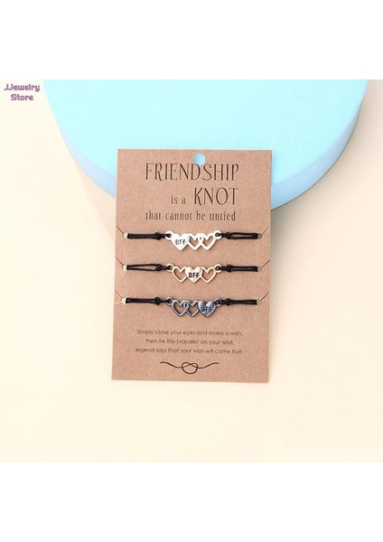 A2 Yenı 3 Parça Set Moda Erkek ve Kadın Bilezikler Halat Kalp Şeklinde Bff Mektup Kolye En Iyi Arkadaşı Bff Dostluk Takı (Yurt Dışından)