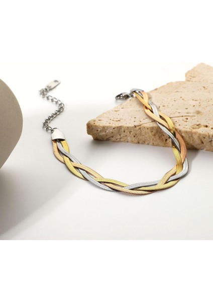 20CM-25CM Tarzı Gümüş 316L Paslanmaz Çelik Yeni Moda Lüks Takı Üç Renk Iç Içe Çekicilik Düz Yılan Zincir Bileklik Kadınlar Için Bilezik (Yurt Dışından) fırsatları