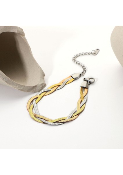 20CM-25CM Tarzı Gümüş 316L Paslanmaz Çelik Yeni Moda Lüks Takı Üç Renk Iç Içe Çekicilik Düz Yılan Zincir Bileklik Kadınlar Için Bilezik (Yurt Dışından) indirimleri