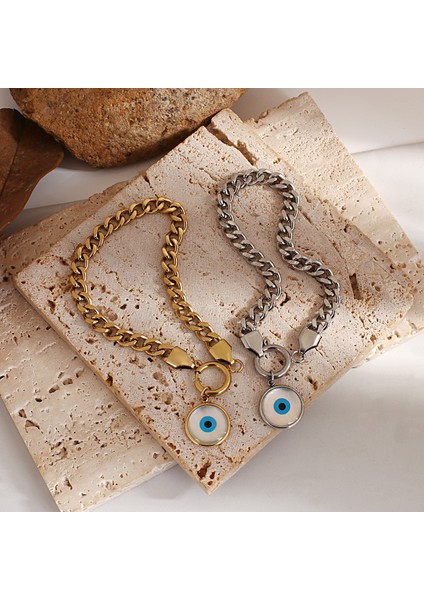 D269646B Flashbuy Türk Nazar Paslanmaz Çelik Bildirimi Bilezik Kadınlar Için Trendy Moda Kadın Etty Kakma Kabuk Takı (Yurt Dışından) fırsatları