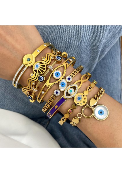D269509B Flashbuy Türk Nazar Paslanmaz Çelik Bildirimi Bilezik Kadınlar Için Trendy Moda Kadın Etty Kakma Kabuk Takı (Yurt Dışından) indirimleri