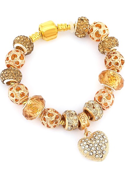 17CM Tarzı IMG-7724 Altın Kristal Aşk Kalp Charm Bilezik ve Bilezikler Altın Renk Kadınlar Için Güzel Bilezikler Takı Pulseira Feminina (Yurt Dışından)