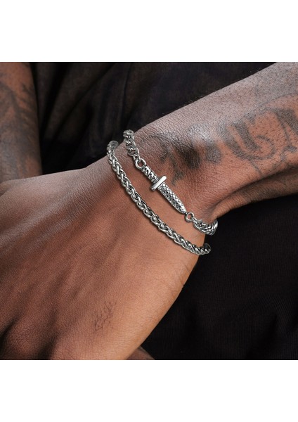 BR-1118S-800S-21-3 Vnox Basic Erkek Küba Büküm Halat Zincir Bileklik Bir Set, Altın Rengi Paslanmaz Çelik Figaro Buğday Bağlantıları (Yurt Dışından)