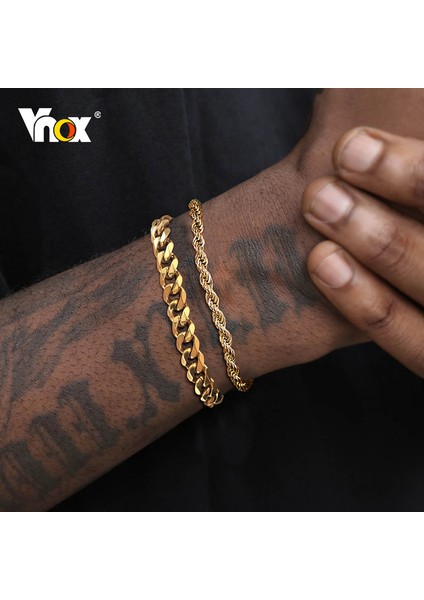 BR-1118S-800S-21-3 Vnox Basic Erkek Küba Büküm Halat Zincir Bileklik Bir Set, Altın Rengi Paslanmaz Çelik Figaro Buğday Bağlantıları (Yurt Dışından) fiyatları
